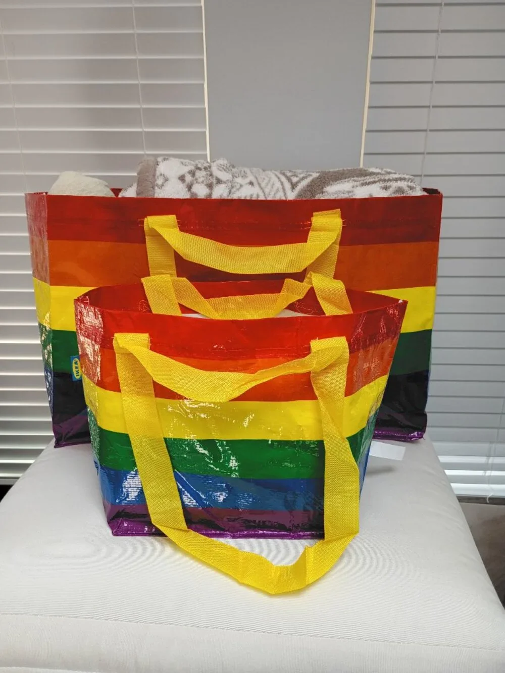 Set of 2 IKEA Storstomma Rainbow Pride Shopping Bags 1 Large 19Gal, 1 Small 3Gal